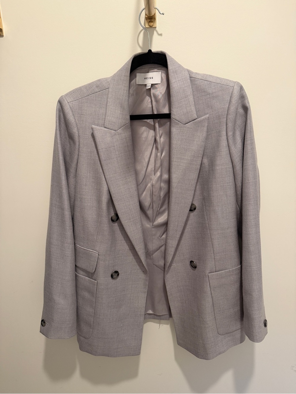 Reiss Light Gray Double-Breasted Tailored Blazer